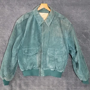 Vintage Global Identity G III Suede Bomber Jacket Large Green Zip Lined Pockets - Picture 1 of 14