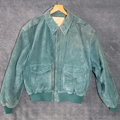 Vintage Global Identity G III Suede Bomber Jacket Large Green Zip Lined Pockets - Image 1 of 4