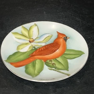 Japan 5.5” Wall Plate Hand Painted Cardinal and Flower Signed By T. Huruta - Picture 1 of 7