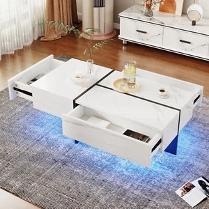 Couchtisch Wohnzimmertisch mit LED Beleuchtung Beistelltisch Marmor Hochglanz - Bild 1 von 13