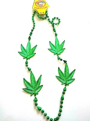 Marijuana 4 Leaf Bead Necklace 42" Weed Pot Mary Jane Mardi Gras Party Favor - Image 1 of 4