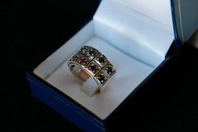 Anello  'Italia'  in oro b/t argento e doppia fila pietre preziose - Immagine 1 di 4