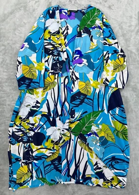 Ulla Popken Blouse Womens 28/30 Kimono Floral Tropical Hawaiian Semi Sheer Artsy - Image 1 of 4