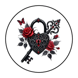 Gothic lock with key stickers envelope seals labels tags - Picture 1 of 2
