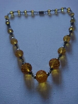 Antique /Vintage Amber Crystal Czech Glass Faceted Beaded Necklace. 1920/ 30s.  - Image 1 of 4