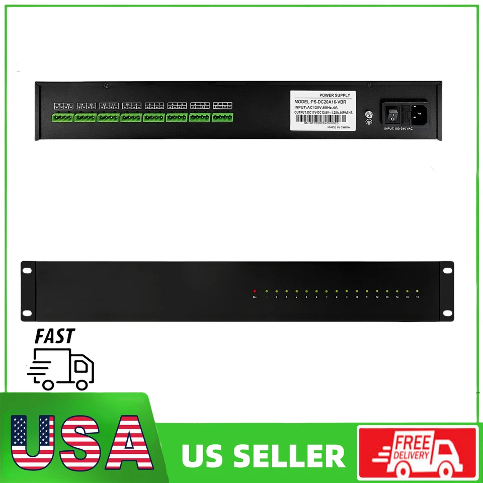DC 16CH VBR CCTV 12V 20A Distributed Power Supply Rack Mount With UPS and PTC - Image 1 of 4