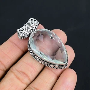 Aqua Apatite Gemstone Handmade 925 Sterling Silver Jewelry Pendant 2.01" - Picture 1 of 5