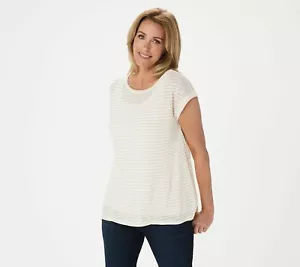 Lisa Rinna LR Collection Striped Pullover Top White/Sand Medium M - Picture 1 of 4