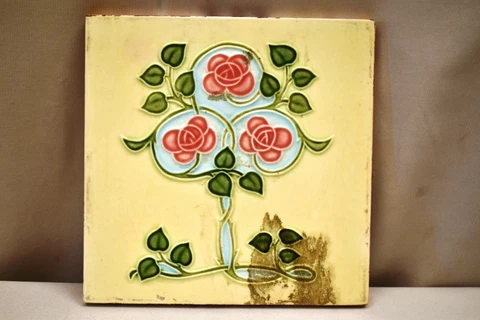 Vintage Tile Art Nouveau Japan Majolica Danto Kaisha Art Pottery Pink Roses"I83 Cover