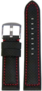 Banda de reloj estilo fibra de carbono negra 24 mm Panatime con costuras rojas 125/75 24/22 - Imagen 1 de 1