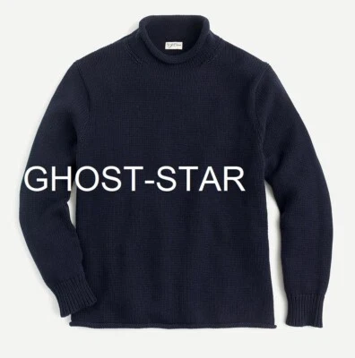 J.CREW Suéter Cuello Redondo Azul Marino Algodón Grueso Simulación Alto Pescador Cuello Redondo Foto 1 de 4