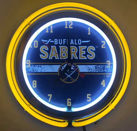 Buffalo Sabres Neon Light Up Clock Hockey Logo Man Cave Decor Sports Yellow Blue Cover