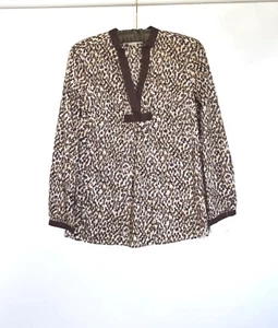 MICHAEL KORS Baumwolle Langarm weiß braun V-Ausschnitt Damen Tunika Bluse Gr. M - Bild 1 von 3