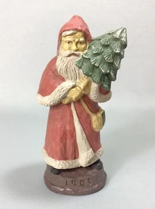 Vintage Weihnachtsmann hält Baum Weihnachtsschmuck 1905 roter Mantel Figur 8,5" hoch - Bild 1 von 5