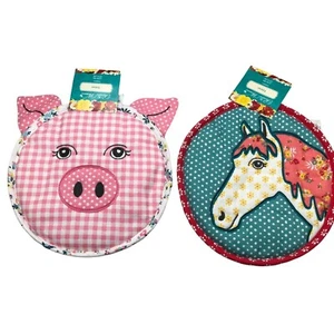 Set of 2 Pioneer Woman Trivet Pot Holder Pig and Horse Quilted 10" New - Picture 1 of 11