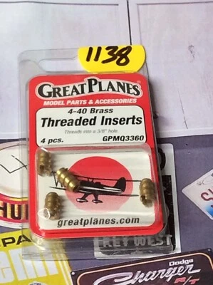 Great Planes GPMQ3360 4-40 Brass Treaded Inserts {4pc.} NewInPack USA Shipped - Image 1 of 2