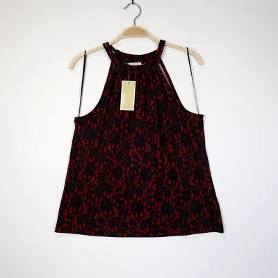 Top floral rojo Michael Kors para mujer ligero con correas de espagueti cuello elástico S Foto 1 de 4
