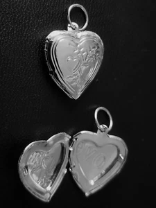 Medaillon zum öffnen Anhänger Foto Bilder Herz Amulett Edelstahl Silber Kette - Bild 1 von 2