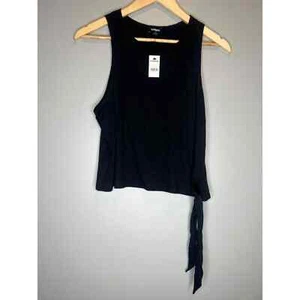 Camicia Express nera taglia GRANDE canotta ritagliata cravatta orlo laterale cotone nuova con etichette - Foto 1 di 6