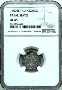 1760-II PAPAL STATES SILVER GROSSO - POPE CLEMENT XIII -NGC XF45 - FREE SHIP! - Picture 1 of 4