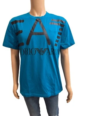 EMPORIO ARMANI EA7 TURKISH TILE BLUE MENS T-SHIRT TEE SHIRT XXL 100% COTTON - Image 1 of 4