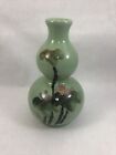 Asian Green Vase Hand Painted Floral Decoration 6" Double Bulb 