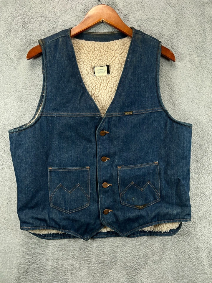Chaleco de mezclilla forrado Sherpa automático vintage años 70 MAVERICK conjunto Sanfor grande para hombre Foto 1 de 4