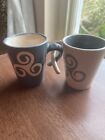 Set of small cups / Espresso mugs from Brittany France with 'love handles'