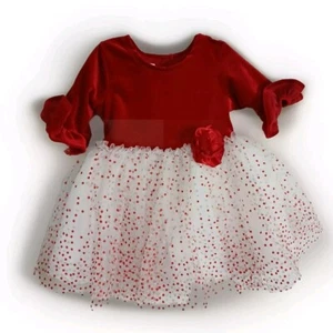Mia & Mimi Baby Girl Dress 3-6M Red Velvet Glitter Polka Dot Tulle Christmas - Picture 1 of 14