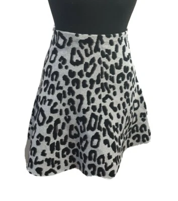 `Oasis Size Small Animal Leopard Print Grey Black Knitted A Line Skirt - Image 1 of 4