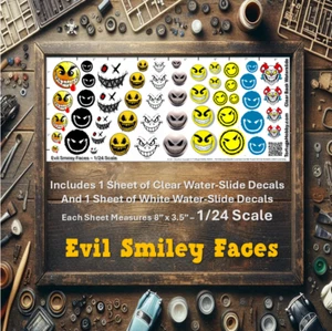Calcomanías faciales Evil Smiley - Calcomanías de tobogán acuático para modelos, autos derby y más - Imagen 1 de 2