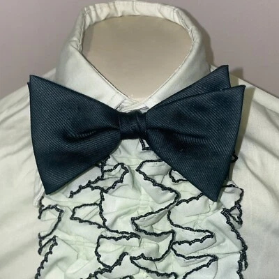 Corbata de moño ancha de poliéster de colección años 70 80 para hombre esmoquin de graduación clip verde oscuro Foto 1 de 4