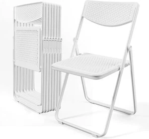 Plastic Folding Chairs,Comfortable Foldable w/ Breathable Mesh Seat Metal Frame - Picture 1 of 44