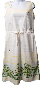 Easter Serbin Sun Dress M L Stripe Floral Cotton Cottage Country Vintage 60s 70s - Picture 1 of 12