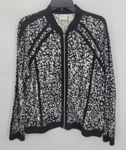 Chicos Zenergy Jacket Womens 2 Large Black White Open Knit Zip Up Artsy - Picture 1 of 10