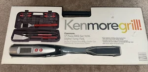 New Kenmore 17 Piece BBQ Set with Digital Temp Fork Stainless Steel Spatula Tong - Picture 1 of 6