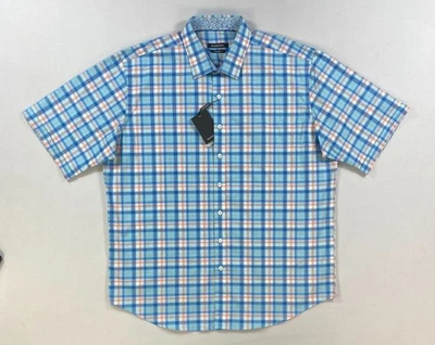 Men's Bugatchi Plaid Short Sleeve Shirt Classic Fit Size XL - Image 1 of 4