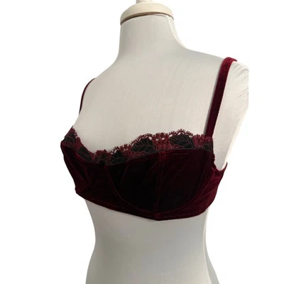 Felina Lingerie Women's 36B Sexy Red Velvet Floral Lace Underwire Balconette Bra - Image 1 of 4