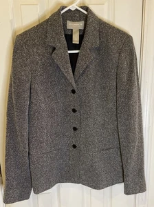 Liz Claiborne Blazer Damen Größe 10 Schwarz Weiß Tweed Wollmischung Karriere Business - Bild 1 von 5