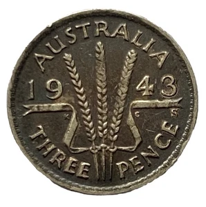 1943 - S | AUSTRALIA THREE PENCE | PRE-DECIMAL 92.5% SILVER COIN | KGVI | *HIGGS - Picture 1 of 2