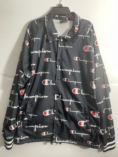 Giacca Coach Uomo Champion Nero Raso Taglia Large All Over Spell Out