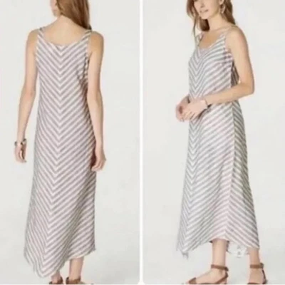 Maxi Vestido Jill Love Lino LT Beige Blanco Rayas Sin Mangas Minimalista Boho Foto 1 de 4