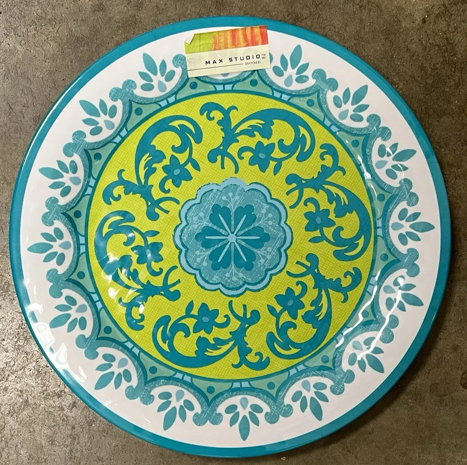 Juego de 4 platos de cena Max Studio verde medallón floral MELAMINA Foto 1 de 1