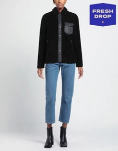 RRP €320 RAG & BONE Elliot Sherpa Jacket Size XS Black Snap Front Collared - Picture 1 of 5