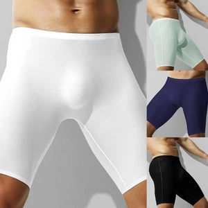 Men Ice Silk Underwear Long Leg Boxer Trunk Sport Breathable Bulge Pouch Briefs - Picture 1 of 23