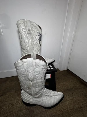 Botas caubói ocidentais masculinas brancas estilo exótico – Tamanho 9 – Estampa de crocodilo – Usadas uma vez - Imagem 1 de 2