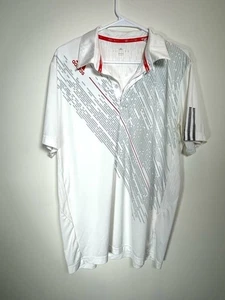 White Adidas Tennis Climacool Mens Polo -Large - Digital Stripes - Picture 1 of 9