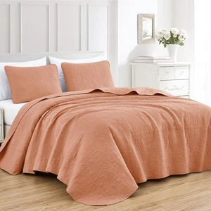 Juego de colcha Luca de 3 piezas de gran tamaño, tamaño queen, salmón - edredón de verano ligero... - Imagen 1 de 9