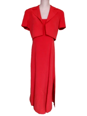 Maxi Vestido/Cárdigan Sin Mangas De Colección Dana Buchman Rojo Coral Seda Pesada Conjunto de 2 piezas 10 Foto 1 de 4