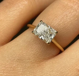 1CT Horizontal Radiant Moissanite Ring East West Radiant Solitaire Wedding Ring - Picture 1 of 8